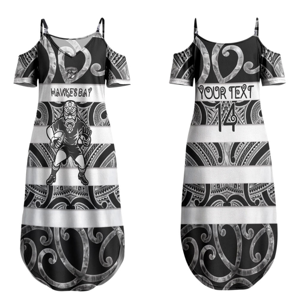 Hawke's Bay Custom Rugby New Zealand Couples Matching Summer Maxi Dress and Long Sleeve Button Shirt Aotearoa Maori Pukana Tiki Mascot
