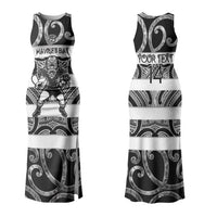 Hawke's Bay Custom Rugby New Zealand Couples Matching Tank Maxi Dress and Hawaiian Shirt Aotearoa Maori Pukana Tiki Mascot