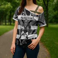 Hawke's Bay Custom Rugby New Zealand Cross Shoulder Shirt Aotearoa Maori Pukana Tiki Mascot