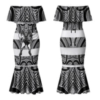 Hawke's Bay Custom Rugby New Zealand Family Matching Mermaid Dress and Hawaiian Shirt Aotearoa Maori Pukana Tiki Mascot