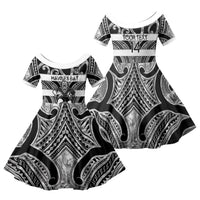 Hawke's Bay Custom Rugby New Zealand Family Matching Off The Shoulder Long Sleeve Dress and Hawaiian Shirt Aotearoa Maori Pukana Tiki Mascot