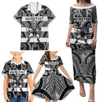 Hawke's Bay Custom Rugby New Zealand Family Matching Puletasi and Hawaiian Shirt Aotearoa Maori Pukana Tiki Mascot