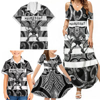 Hawke's Bay Custom Rugby New Zealand Family Matching Summer Maxi Dress and Hawaiian Shirt Aotearoa Maori Pukana Tiki Mascot
