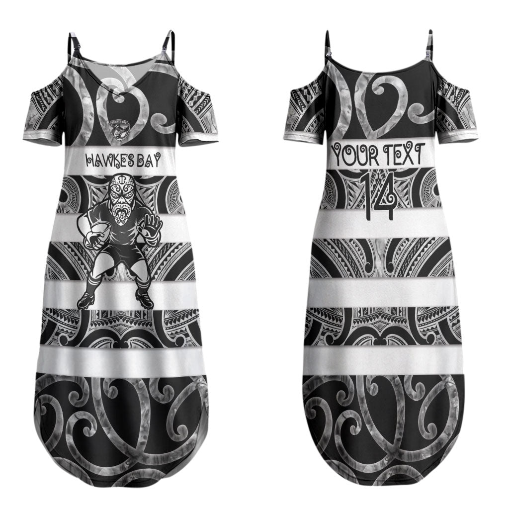 Hawke's Bay Custom Rugby New Zealand Family Matching Summer Maxi Dress and Hawaiian Shirt Aotearoa Maori Pukana Tiki Mascot
