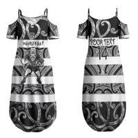 Hawke's Bay Custom Rugby New Zealand Family Matching Summer Maxi Dress and Hawaiian Shirt Aotearoa Maori Pukana Tiki Mascot