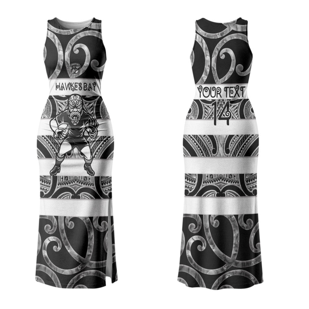 Hawke's Bay Custom Rugby New Zealand Family Matching Tank Maxi Dress and Hawaiian Shirt Aotearoa Maori Pukana Tiki Mascot