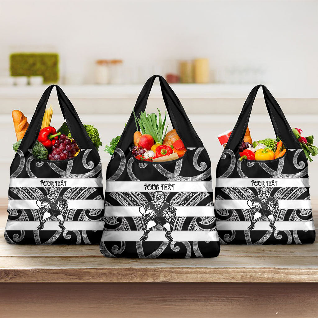 Hawke's Bay Custom Rugby New Zealand Grocery Bag Aotearoa Maori Pukana Tiki Mascot