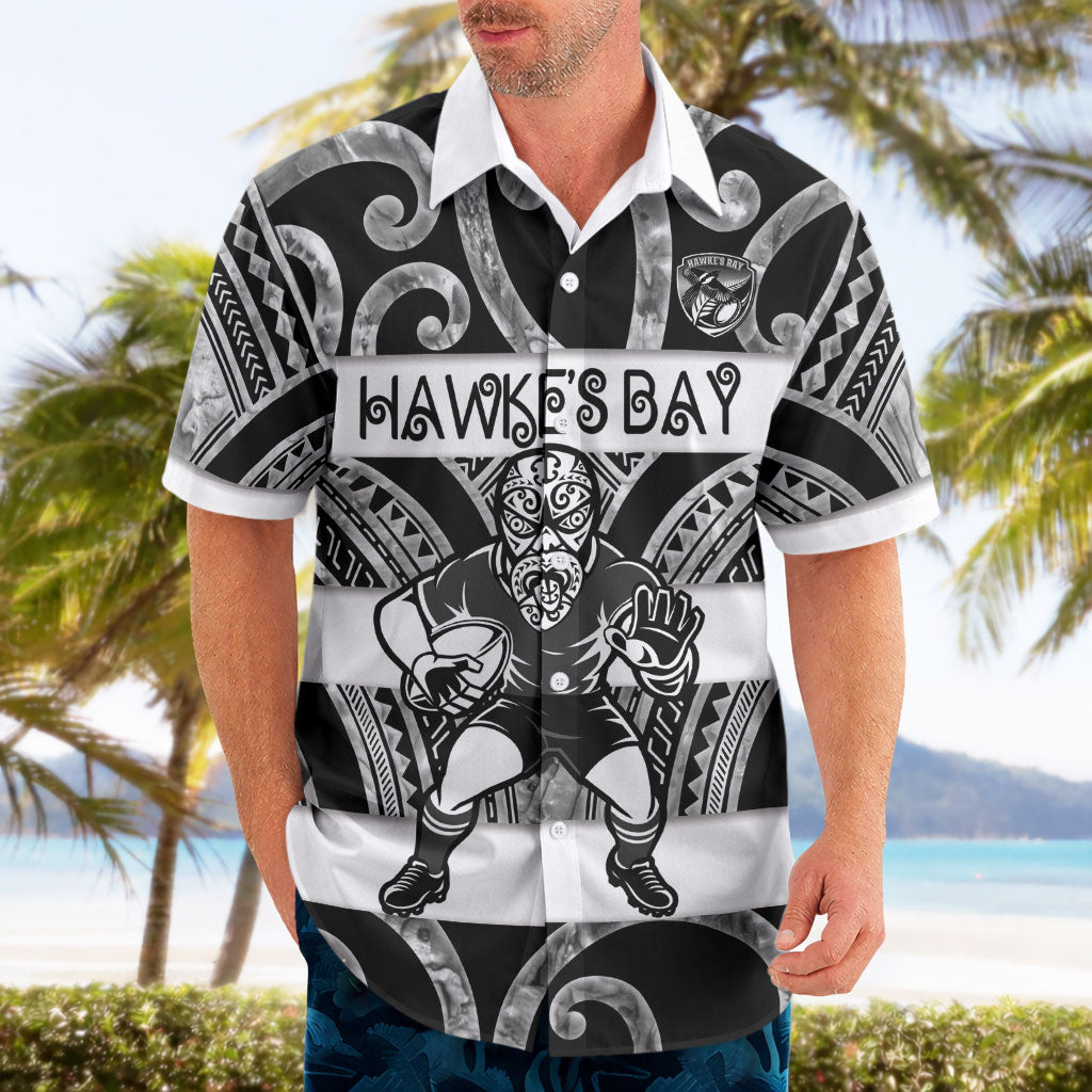 Hawke's Bay Custom Rugby New Zealand Hawaiian Shirt Aotearoa Maori Pukana Tiki Mascot