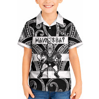 Hawke's Bay Custom Rugby New Zealand Kid Hawaiian Shirt Aotearoa Maori Pukana Tiki Mascot
