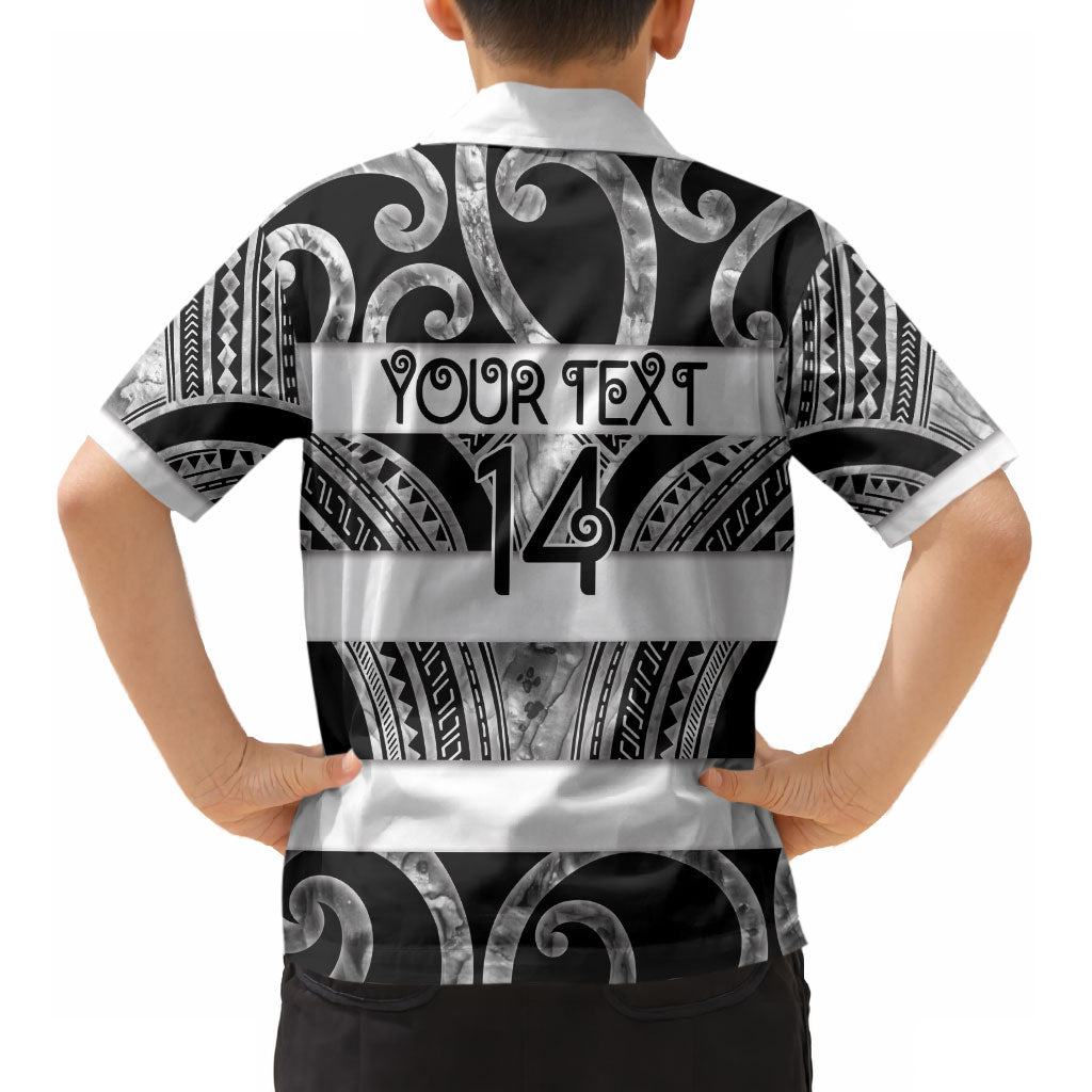 Hawke's Bay Custom Rugby New Zealand Kid Hawaiian Shirt Aotearoa Maori Pukana Tiki Mascot