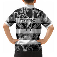 Hawke's Bay Custom Rugby New Zealand Kid Hawaiian Shirt Aotearoa Maori Pukana Tiki Mascot