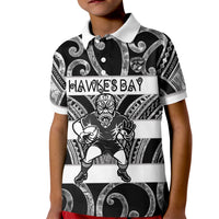 Hawke's Bay Custom Rugby New Zealand Kid Polo Shirt Aotearoa Maori Pukana Tiki Mascot