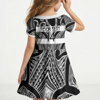 Hawke's Bay Custom Rugby New Zealand Kid Short Sleeve Dress Aotearoa Maori Pukana Tiki Mascot