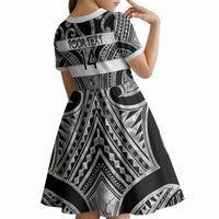 Hawke's Bay Custom Rugby New Zealand Kid Short Sleeve Dress Aotearoa Maori Pukana Tiki Mascot