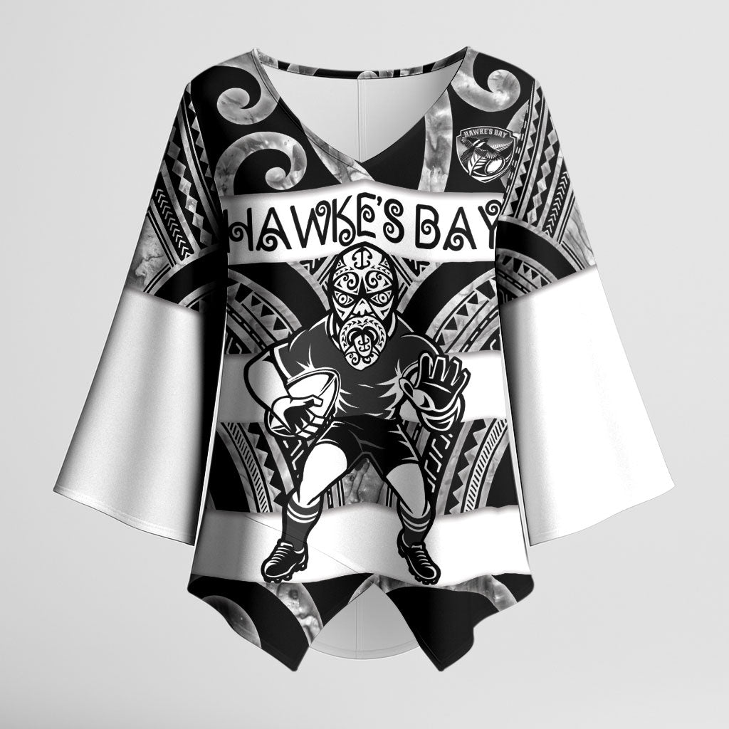 Hawke's Bay Custom Rugby New Zealand Kimono Sleeve Blouse Aotearoa Maori Pukana Tiki Mascot