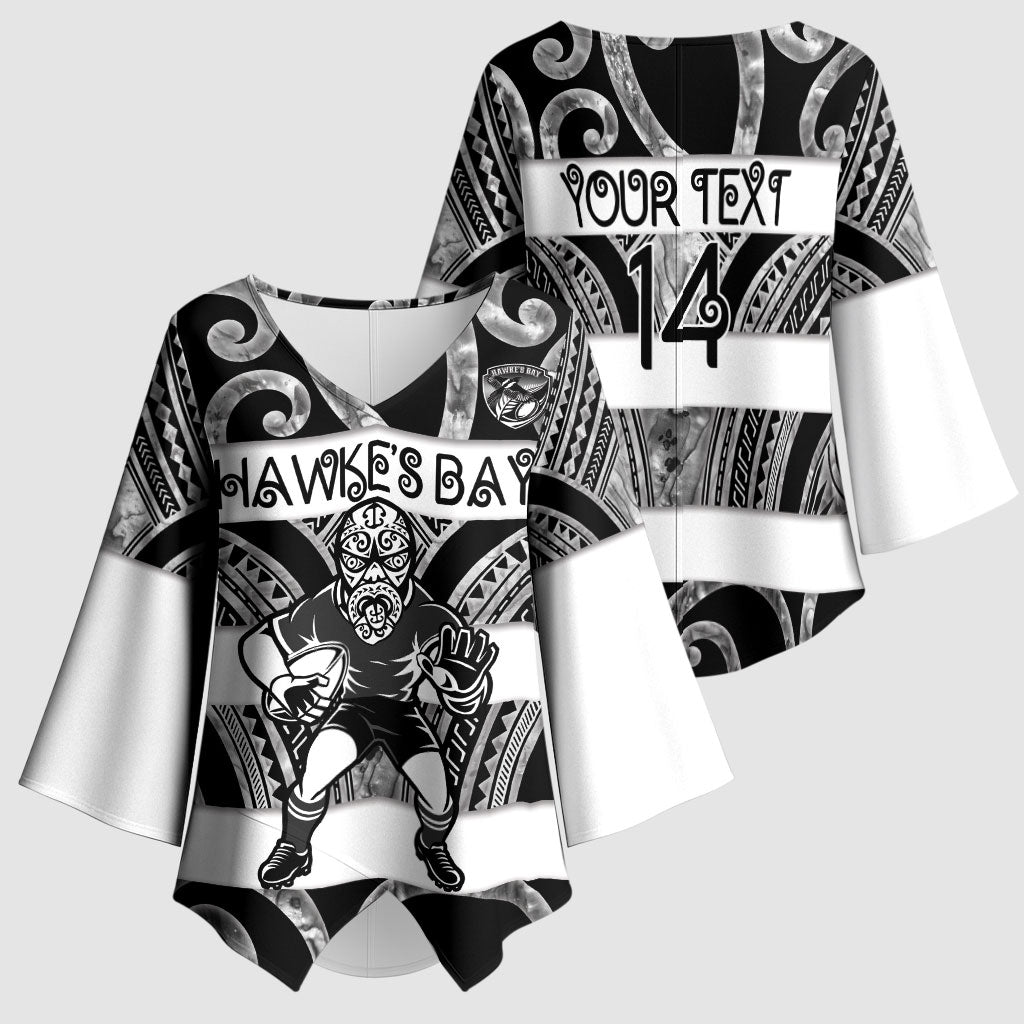 Hawke's Bay Custom Rugby New Zealand Kimono Sleeve Blouse Aotearoa Maori Pukana Tiki Mascot