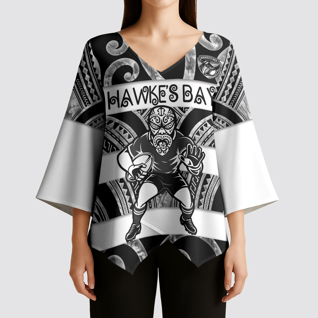 Hawke's Bay Custom Rugby New Zealand Kimono Sleeve Blouse Aotearoa Maori Pukana Tiki Mascot