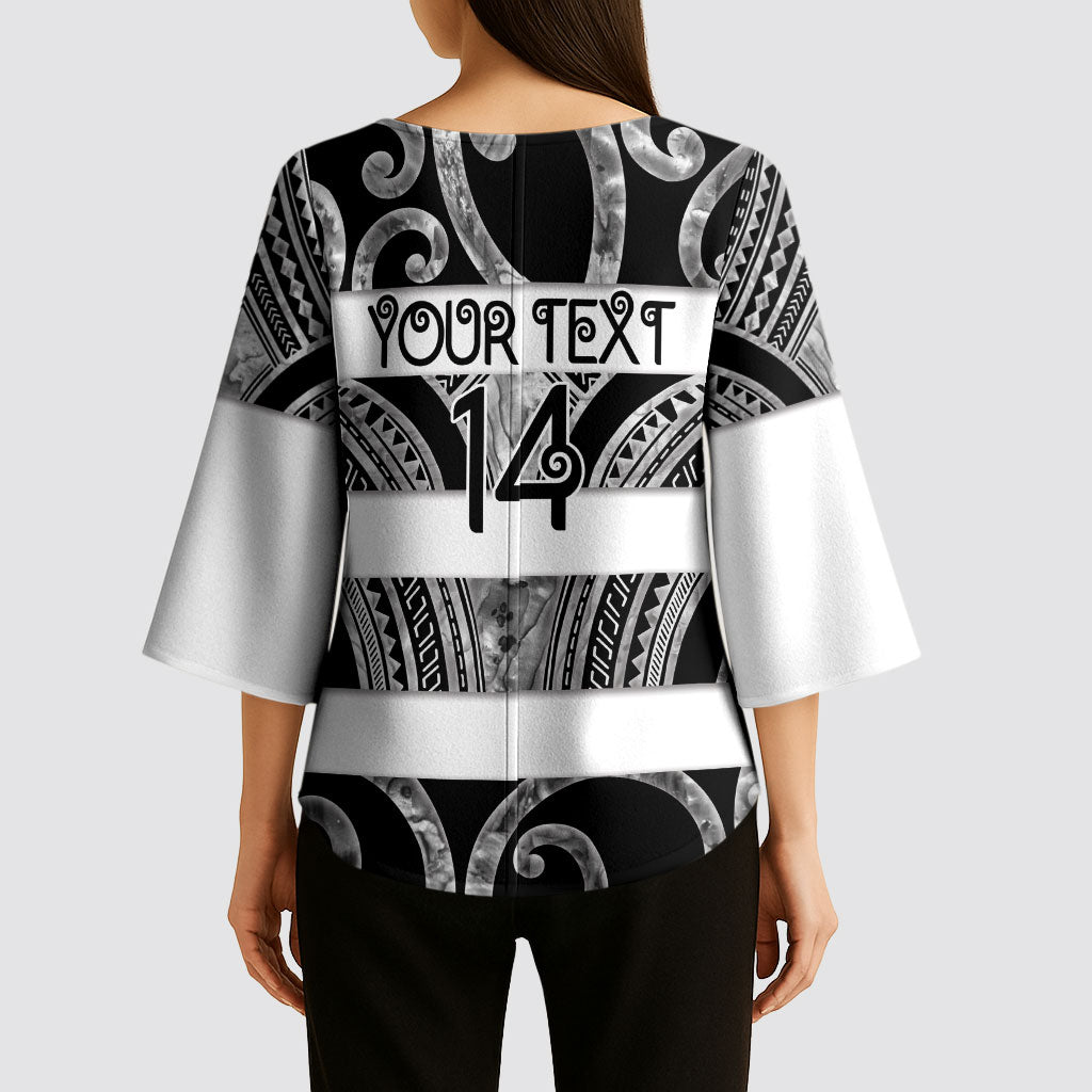 Hawke's Bay Custom Rugby New Zealand Kimono Sleeve Blouse Aotearoa Maori Pukana Tiki Mascot