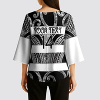 Hawke's Bay Custom Rugby New Zealand Kimono Sleeve Blouse Aotearoa Maori Pukana Tiki Mascot