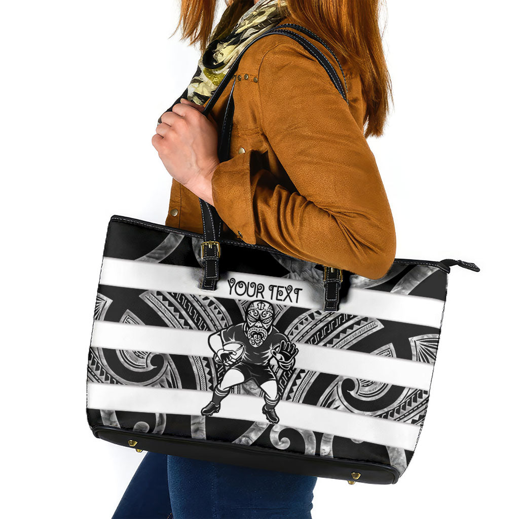 Hawke's Bay Custom Rugby New Zealand Leather Tote Bag Aotearoa Maori Pukana Tiki Mascot