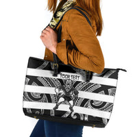 Hawke's Bay Custom Rugby New Zealand Leather Tote Bag Aotearoa Maori Pukana Tiki Mascot