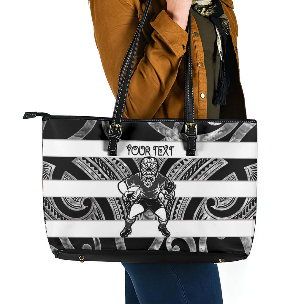 Hawke's Bay Custom Rugby New Zealand Leather Tote Bag Aotearoa Maori Pukana Tiki Mascot