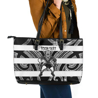 Hawke's Bay Custom Rugby New Zealand Leather Tote Bag Aotearoa Maori Pukana Tiki Mascot