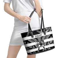 Hawke's Bay Custom Rugby New Zealand Leather Tote Bag Aotearoa Maori Pukana Tiki Mascot