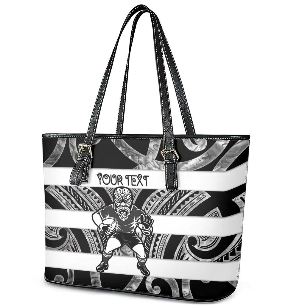 Hawke's Bay Custom Rugby New Zealand Leather Tote Bag Aotearoa Maori Pukana Tiki Mascot