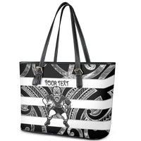 Hawke's Bay Custom Rugby New Zealand Leather Tote Bag Aotearoa Maori Pukana Tiki Mascot