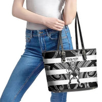Hawke's Bay Custom Rugby New Zealand Leather Tote Bag Aotearoa Maori Pukana Tiki Mascot
