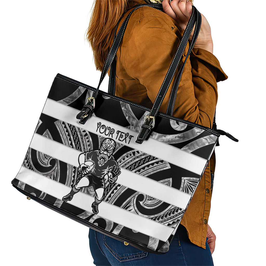 Hawke's Bay Custom Rugby New Zealand Leather Tote Bag Aotearoa Maori Pukana Tiki Mascot