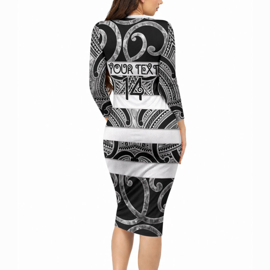 Hawke's Bay Custom Rugby New Zealand Long Sleeve Bodycon Dress Aotearoa Maori Pukana Tiki Mascot