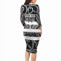 Hawke's Bay Custom Rugby New Zealand Long Sleeve Bodycon Dress Aotearoa Maori Pukana Tiki Mascot