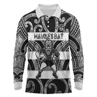 Hawke's Bay Custom Rugby New Zealand Long Sleeve Polo Shirt Aotearoa Maori Pukana Tiki Mascot