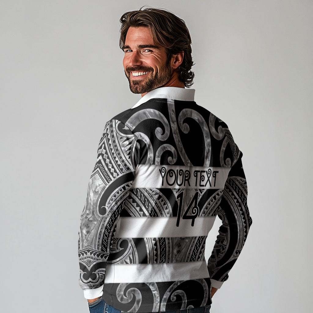Hawke's Bay Custom Rugby New Zealand Long Sleeve Polo Shirt Aotearoa Maori Pukana Tiki Mascot