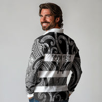 Hawke's Bay Custom Rugby New Zealand Long Sleeve Polo Shirt Aotearoa Maori Pukana Tiki Mascot
