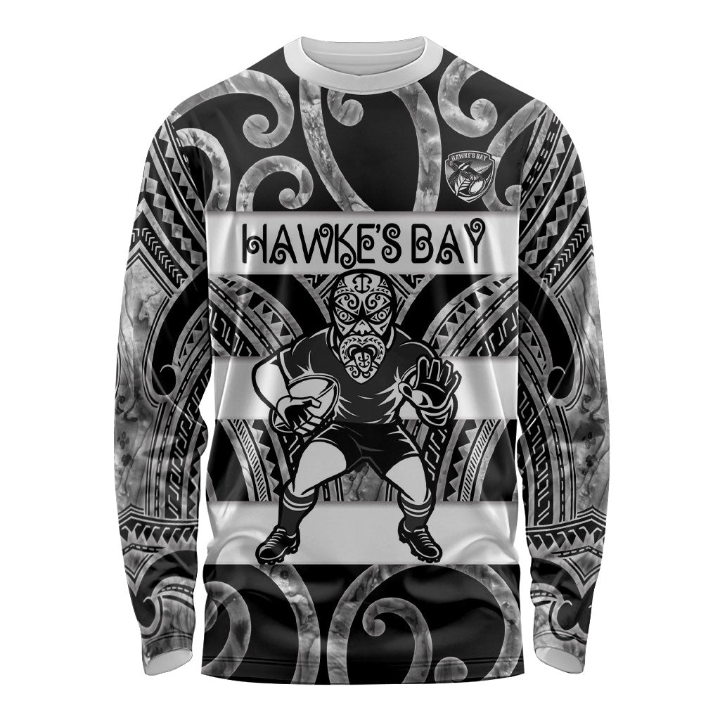 Hawke's Bay Custom Rugby New Zealand Long Sleeve Shirt Aotearoa Maori Pukana Tiki Mascot