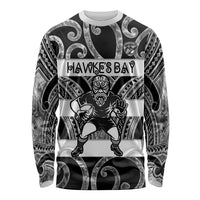 Hawke's Bay Custom Rugby New Zealand Long Sleeve Shirt Aotearoa Maori Pukana Tiki Mascot