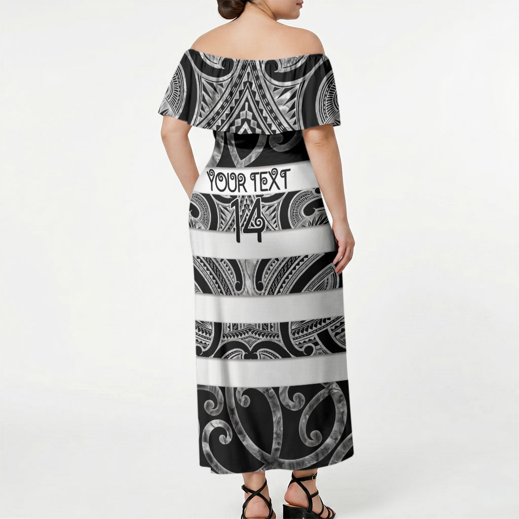 Hawke's Bay Custom Rugby New Zealand Off Shoulder Maxi Dress Aotearoa Maori Pukana Tiki Mascot