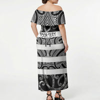 Hawke's Bay Custom Rugby New Zealand Off Shoulder Maxi Dress Aotearoa Maori Pukana Tiki Mascot