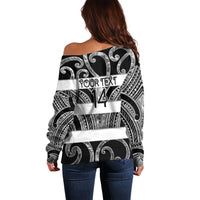 Hawke's Bay Custom Rugby New Zealand Off Shoulder Sweater Aotearoa Maori Pukana Tiki Mascot