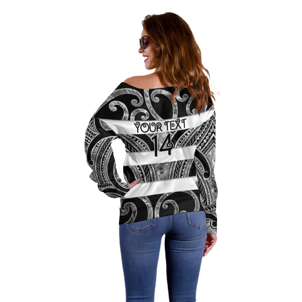 Hawke's Bay Custom Rugby New Zealand Off Shoulder Sweater Aotearoa Maori Pukana Tiki Mascot