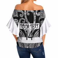 Hawke's Bay Custom Rugby New Zealand Off Shoulder Wrap Waist Top Aotearoa Maori Pukana Tiki Mascot