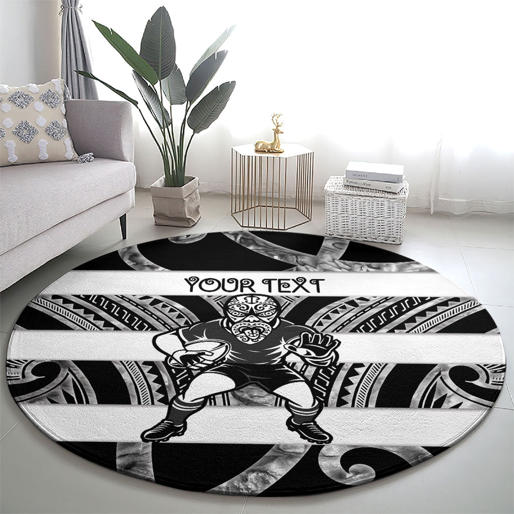 Hawke's Bay Custom Rugby New Zealand Round Carpet Aotearoa Maori Pukana Tiki Mascot