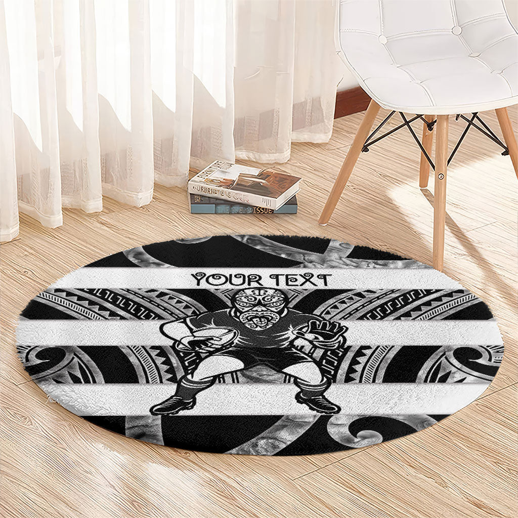 Hawke's Bay Custom Rugby New Zealand Round Carpet Aotearoa Maori Pukana Tiki Mascot