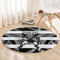 Hawke's Bay Custom Rugby New Zealand Round Carpet Aotearoa Maori Pukana Tiki Mascot