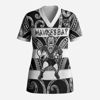 Hawke's Bay Custom Rugby New Zealand Scrub Top Aotearoa Maori Pukana Tiki Mascot