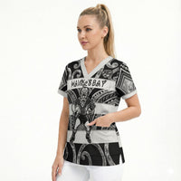 Hawke's Bay Custom Rugby New Zealand Scrub Top Aotearoa Maori Pukana Tiki Mascot