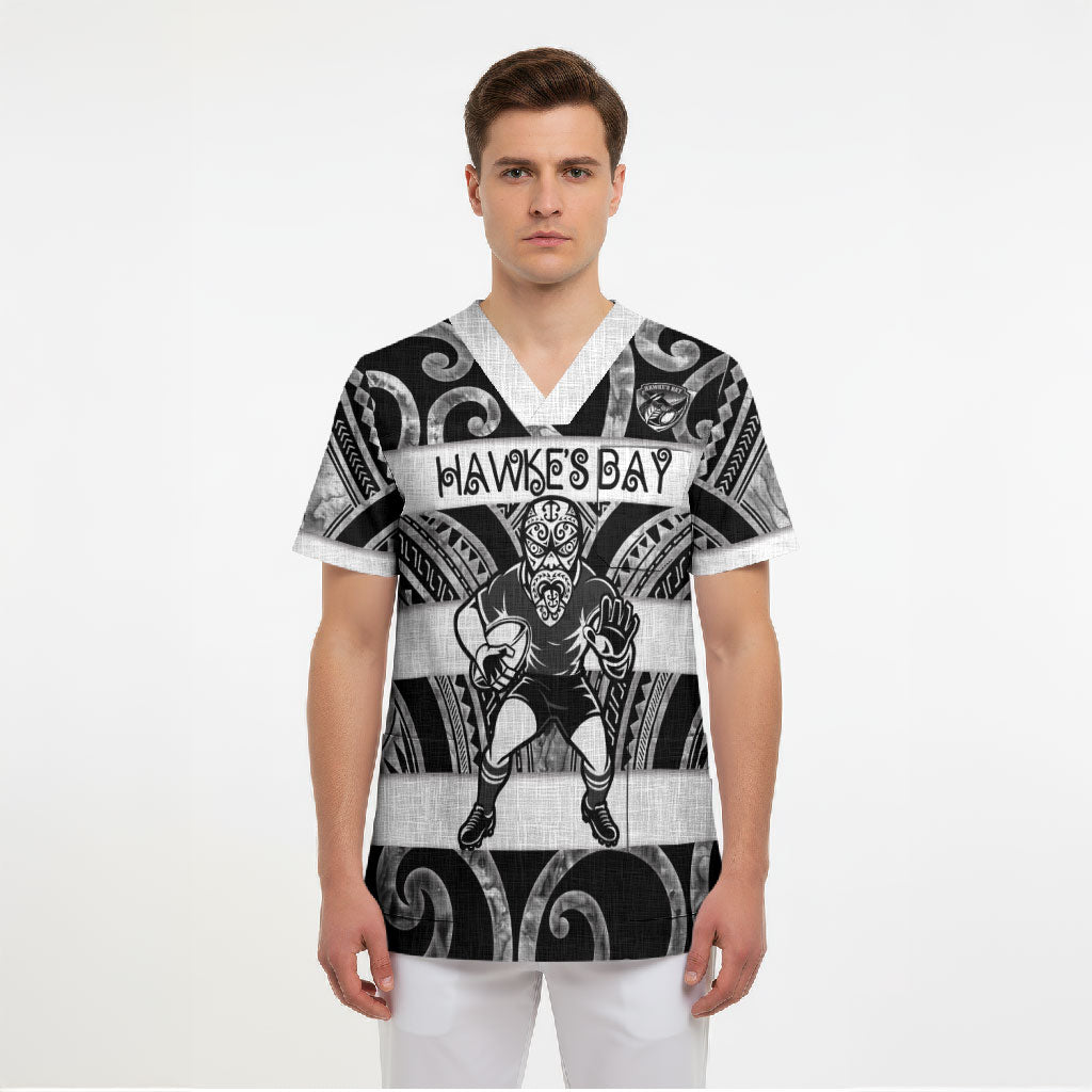 Hawke's Bay Custom Rugby New Zealand Scrub Top Aotearoa Maori Pukana Tiki Mascot